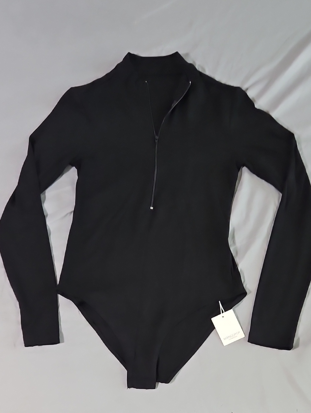 Classic Black Long-Sleeve Zip Mock Neck Bodysuit